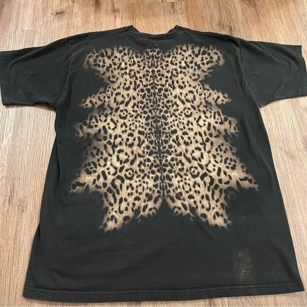 Vintage 90s Streetwear Unisex  XL Faded All Over Print Leopard T-Shirt Black AOP - Picture 2 of 7